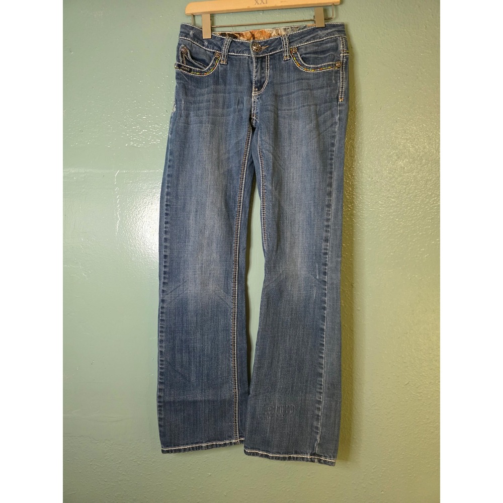 Adiktd Jeans Bootcut Blue Rainbow Stitch Embroidered W28 L33